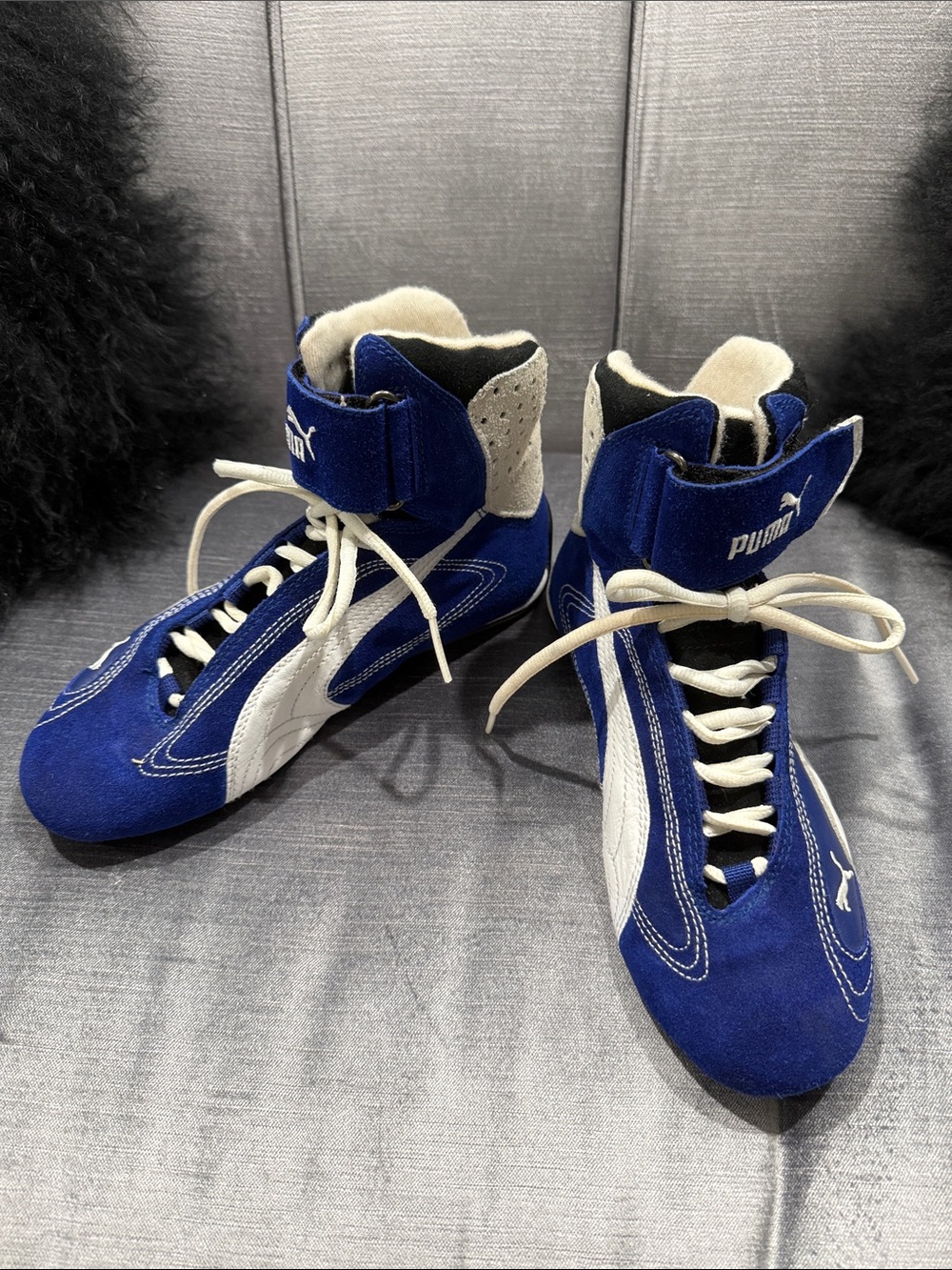 Puma men’s Royal Blue and White Suede High-Top Racing shoes